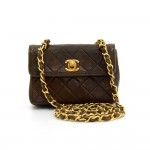 Vintage Chanel 5" Dark Brown Quilted Leather Shoulder Flap Mini Bag