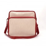 Hermes Beige Canvas Red Leather Lagre Messenger Bag