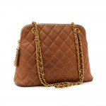 Vintage Chanel 11" Brown Quilted Leather Medium Shoulder Bag