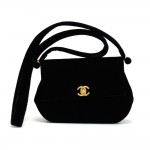 Chanel Black Quilted Velvet Shoulder Party Bag