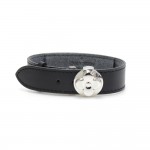 Louis Vuitton Voeux Black Leather Silver Tone Bracelet