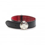 Louis Vuitton Voeux Black Leather Silver Tone Bracelet