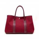 Hermes Garden Party PM Burgundy Leather Canvas Hand Bag