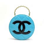 Chanel Light Blue Quilted Patent Leather Round Vanity Handbag - Limited Edition