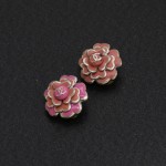 Chanel Pink Flower Motif Silver Tone Earrings