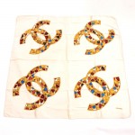Chanel White x Multicolor Silk Scarf