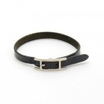 Hermes Api III Black Leather Silver Tone H Logo Bracelet