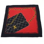 Chanel Red x Multicolor Silk Scarf 2.55 Double Flap Motif