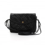 Vintage Chanel 8inch Black Quilted Leather Shoulder Flap Bag