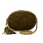 Vintage Chanel Small Green Suede Leather Fringe Shoulder Bag