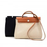 Hermes Herbag PM 2 in 1 Canvas Caramel Leather Shoulder Bag