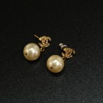 Chanel Pearl x Gold Tone CC Logo Pieced Earrings