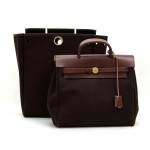 Hermes Herbag Ado 2 in 1 Dark Brown Canvas Leather Backpack Bag