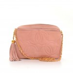 Vintage Chanel Pink Leather Fringe Shoulder Pochette Bag