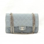 Chanel 2.55 10inch Double Flap Light Blue Quilted Cotton Shoulder Bag