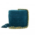 Vintage Chanel Dark Blue Suede Leather Fringe Shoulder Bag