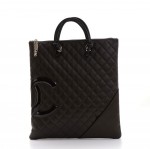 Chanel Cambon Dark Brown Quilted Leather Large Document Tote Bag