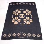 Chanel Navy x Gray Cotton XLarge Cotton Scarf Clover