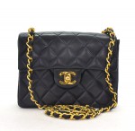 Chanel Navy Quilted Leather Mini Shoulder Bag Gold Chain CC CA602
