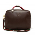 Vintage Gucci Dark Brown Leather Duffle Travel Hand Bag + Strap