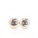 Chanel Silver Tone CC Logo Small Round Earrings