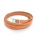 Hermes Api III Brown Leather Silver Tone H Logo Long Wrap Bracelet