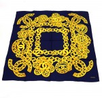 Vintage Chanel Navy x Yellow Silk Large Scarf