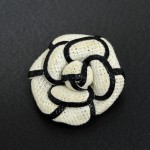 Chanel White x Black Piping Camellia Flower Brooch Pin