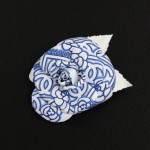 Chanel White x Blue Camellia Flower Brooch Pin