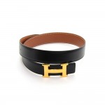 Hermes Brown x Black Leather x Gold Tone H Buckle Belt Size 65