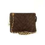 Vintage Chanel Dark Brown Quilted Suede Leather Shoulder Mini Bag