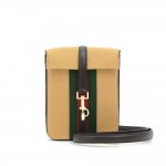Gucci Beige Cotton x Black Leather Shoulder Pochette Bag