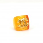 Chanel Gold Tone CC Logo Orange Clear Ring