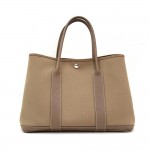 Hermes Garden Party PM Gray Leather Canvas Hand Bag