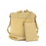 Vintage Chanel Bucket Beige Leather Large Shoulder Bag