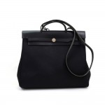 Hermes Herbag MM 2 in 1 Black Canvas Leather Shoulder Hand Bag