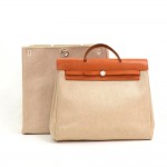 Hermes Herbag MM 2 in 1 Canvas Leather Hand Bag