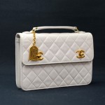 Vintage Chanel 9inch White Quilted Leather Flap Handbag