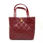 Chanel Burgundy Quilted Wild Stitch Leather Medium Tote Handbag