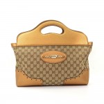 Gucci Metallic Gold Leather Monogram Canvas Tote Handbag