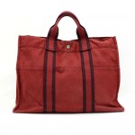 Hermes Fourre Tout MM Red Cotton Canvas Tote Hand Bag