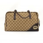 Gucci Dark Brown Leather Monogram Canvas Handbag