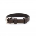 Louis Vuitton Stamp It Bracelet Dark Brown Leather Silver Tone