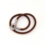Hermes Lancelot Dark Brown Leather x Silver Tone Chocker Bracelet