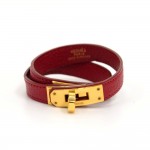 Hermes Kelly Burgundy Leather x Gold Tone Bracelet