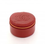Vintage Chanel Red Caviar Leather Jewelry Case Pouch
