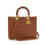 Christian Dior Lady Dior Brown Quilted Leather Large Hand Bag
