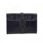 Vintage Hermes Jige Navy Calf Leather Clutch Bag