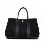 Hermes Garden Party TPM Black Leather Canvas Hand Bag