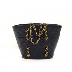 Vintage Chanel Navy Leather Shoulder Bucket Bag